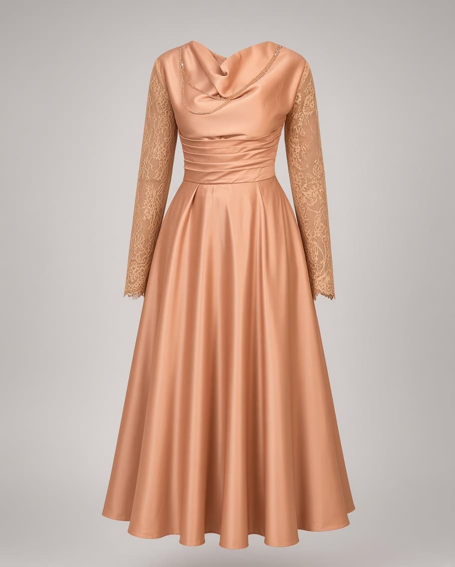 Rosegold Draped Lace Gown